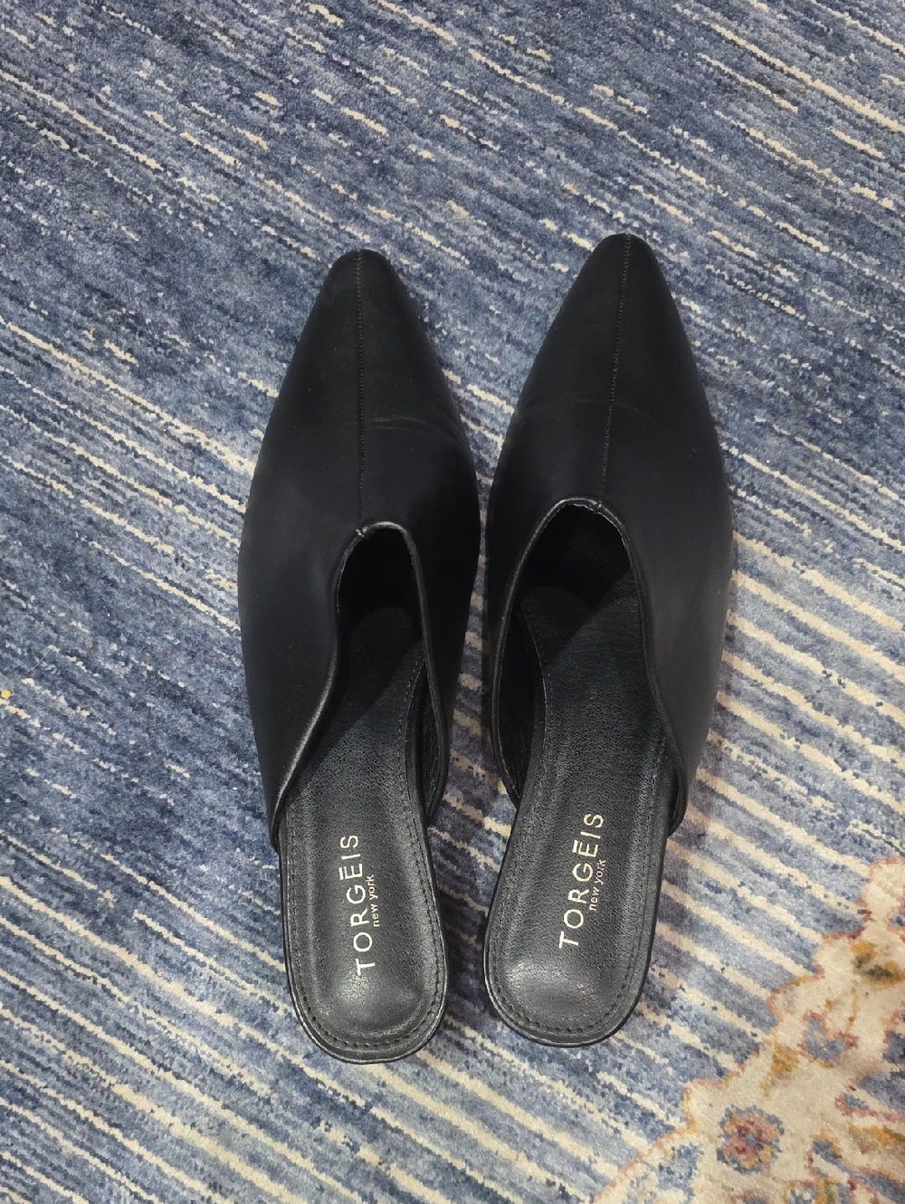 Torgeis Black Pointed Slip-On Mules
